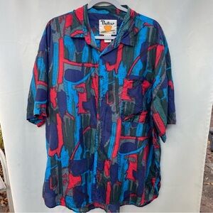 90s Silk Short Sleeve Button Up Graphic Shirt size XL